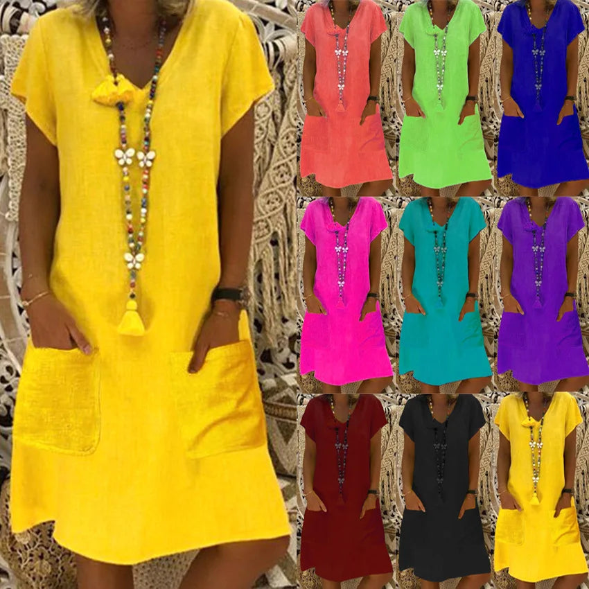 Women’s Summer V-Neck Short Sleeve Casual Mini Dress