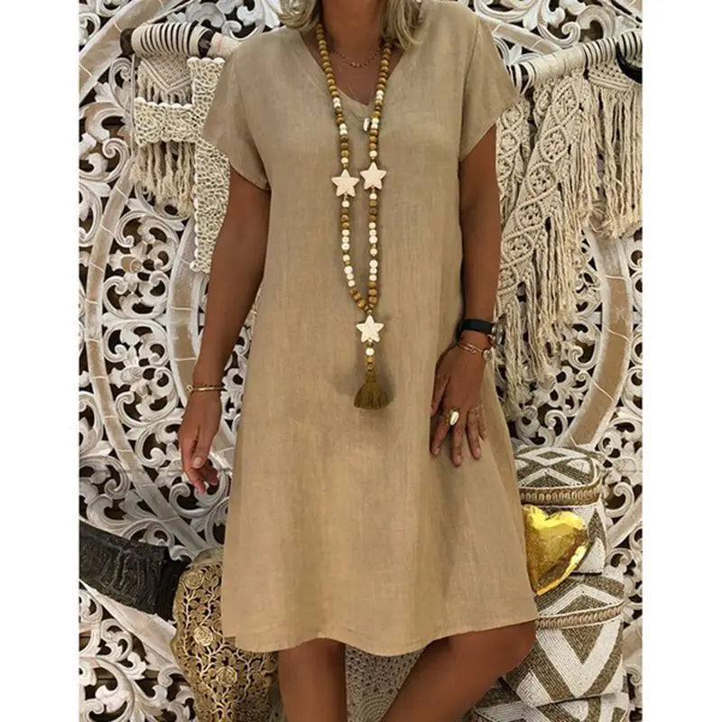 Women’s Summer V-Neck Short Sleeve Casual Mini Dress