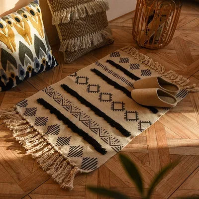 Persian Style Striped Linen Door Mat Washable