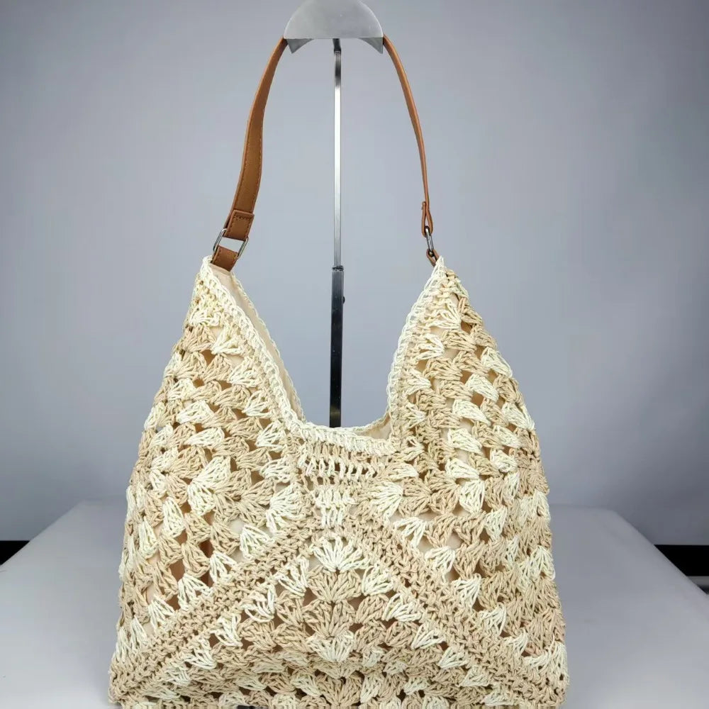 Women’s Summer Straw Crochet Shoulder Bag – Casual Beach Travel Handbag