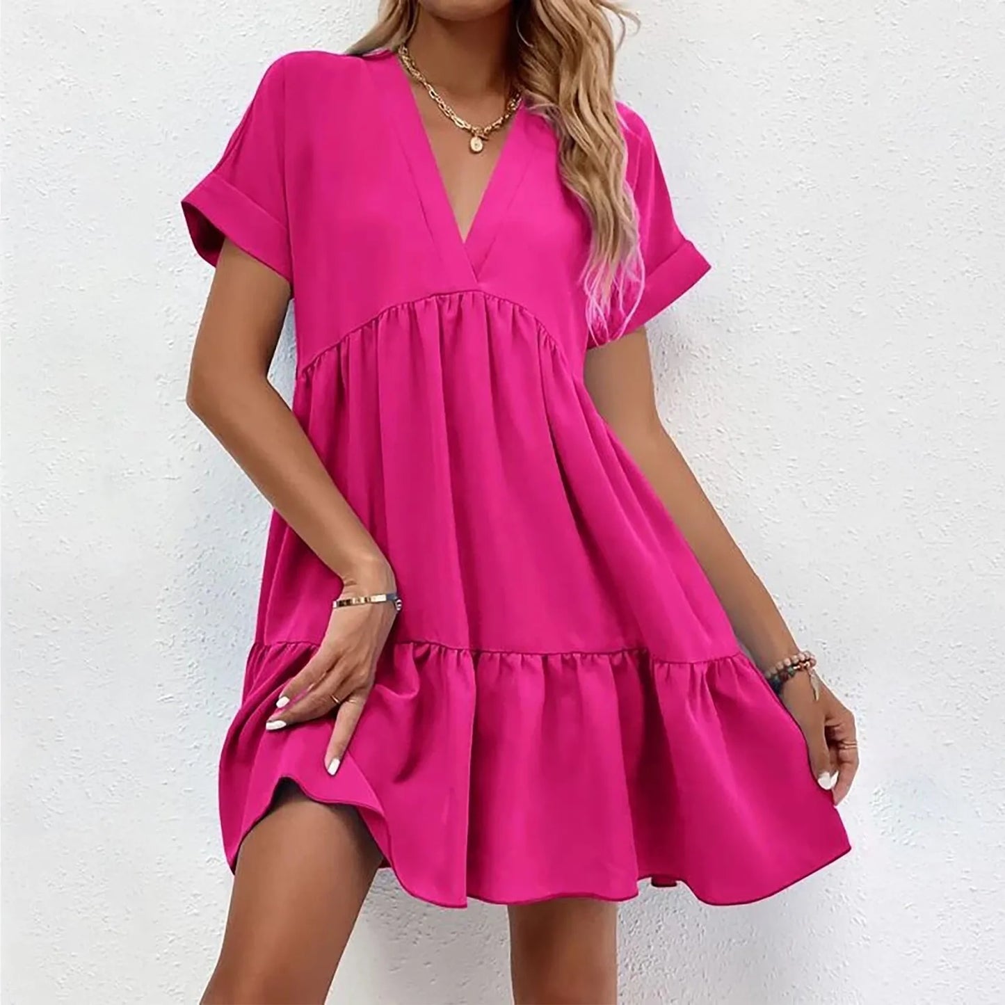 Women’s V-Neck Ruffle Chiffon Swing Dress