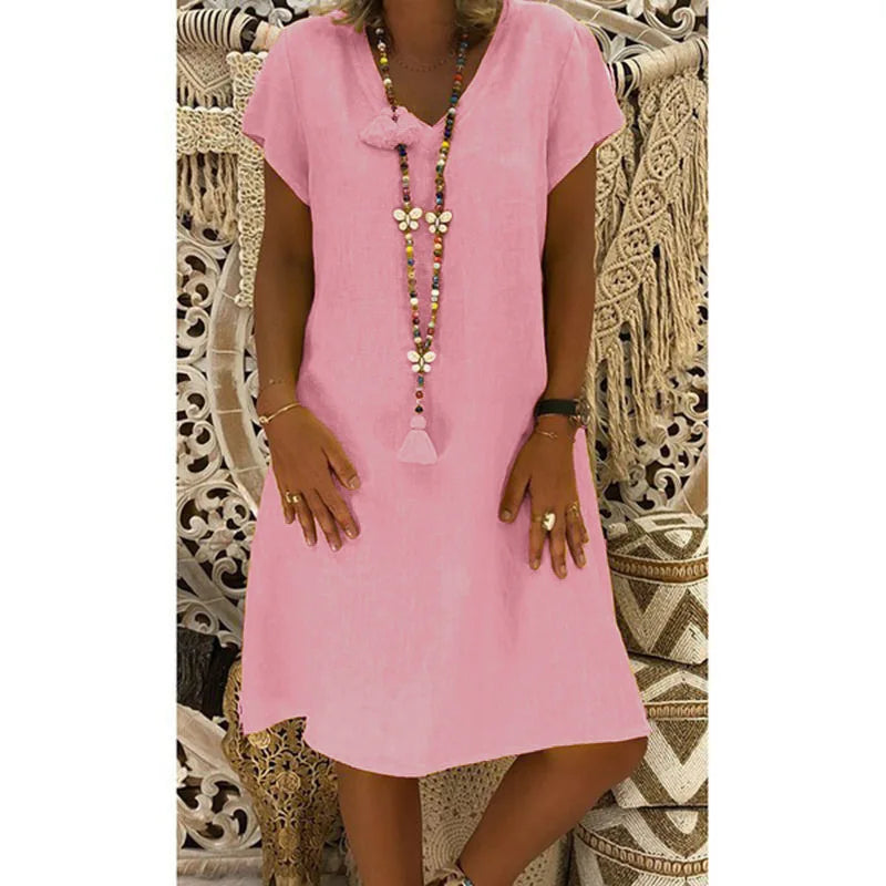Women’s Summer V-Neck Short Sleeve Casual Mini Dress