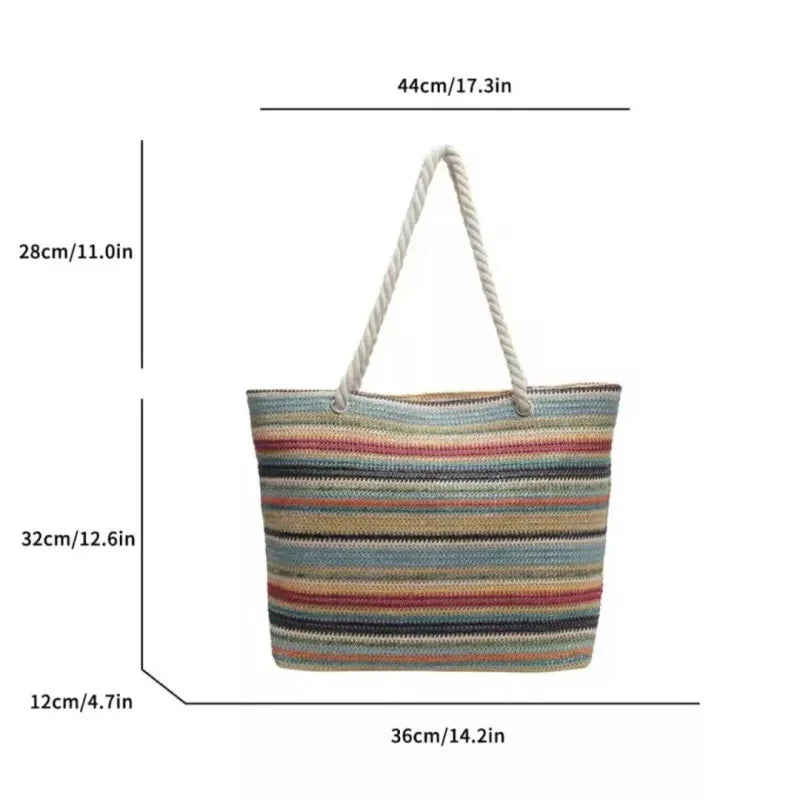 Women’s Rainbow Woven Tote Bag – Large Capacity