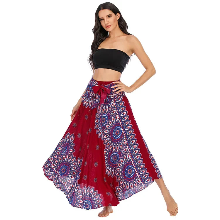 Women’s Boho Floral Long Skirt – Elastic Waist Casual Faldas