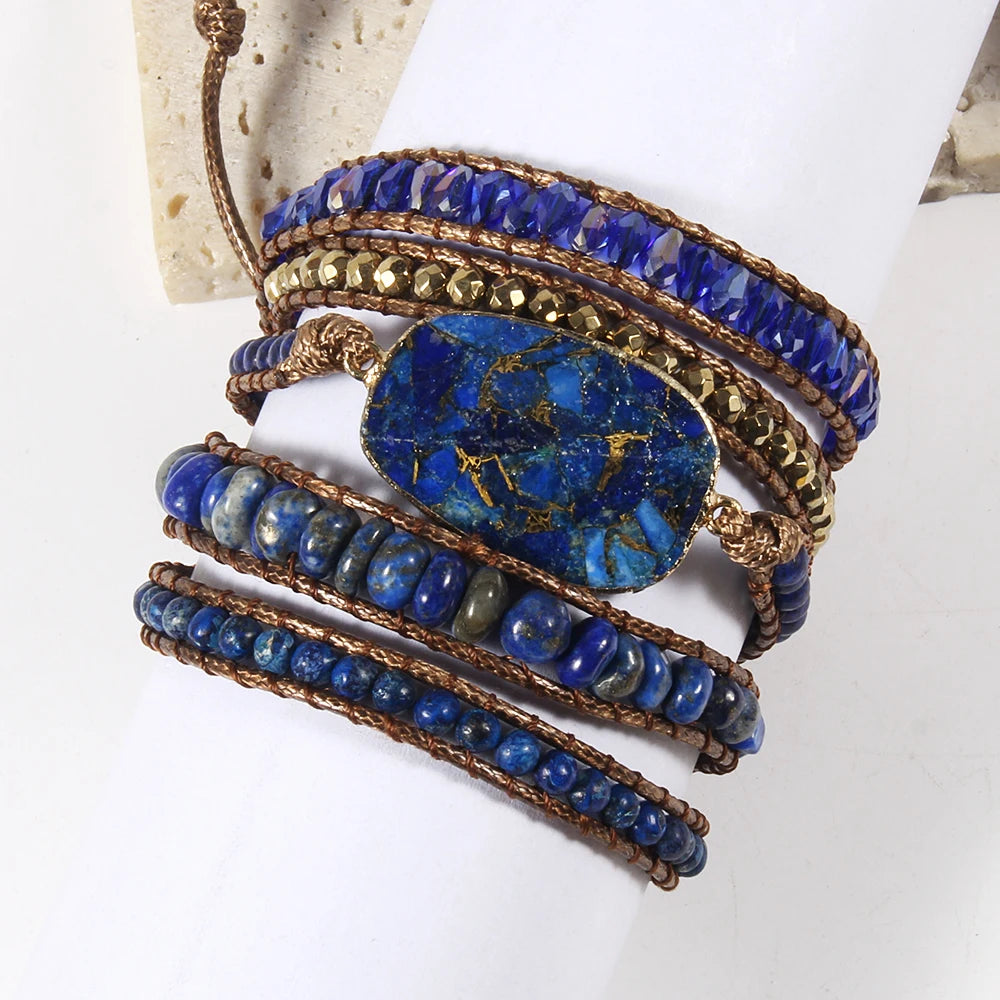 Women’s 5-Strand Wrap Bracelet – Handmade Natural Stone
