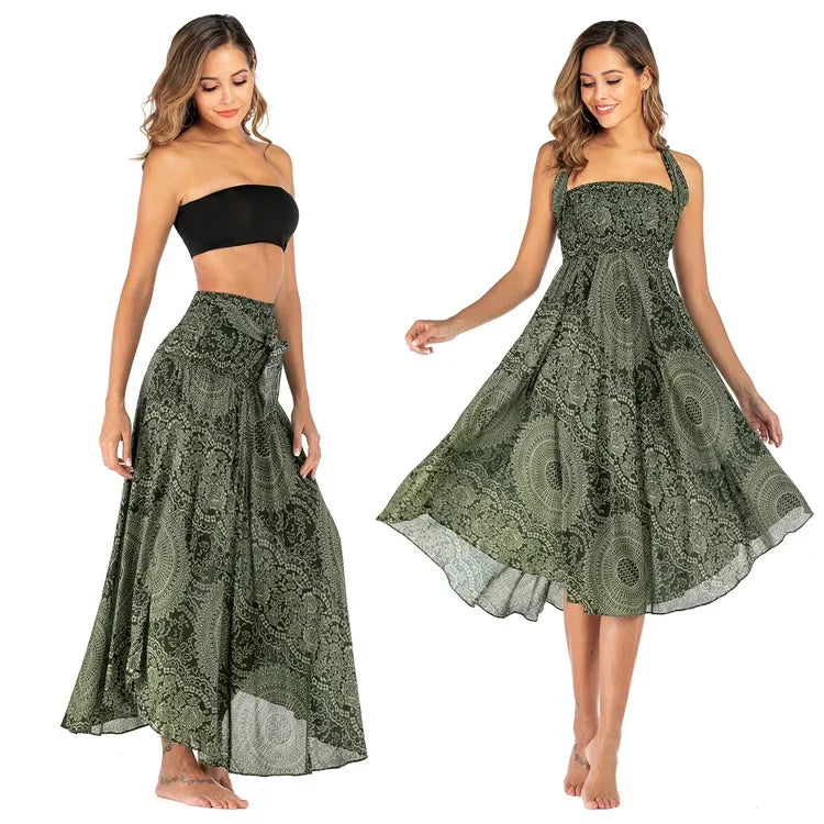 Women’s Boho Floral Long Skirt – Elastic Waist Casual Faldas