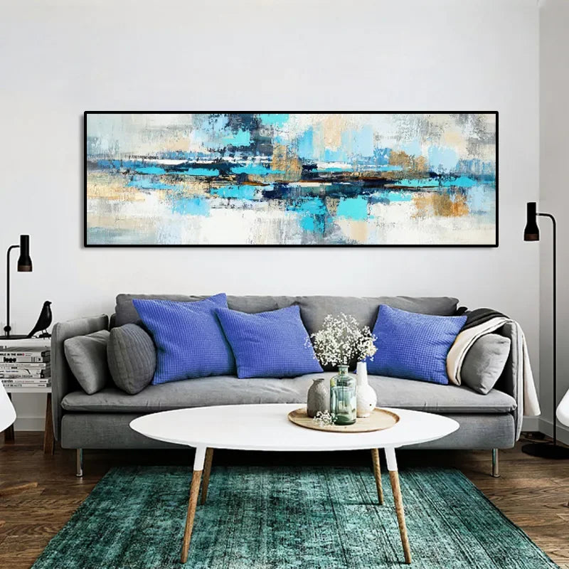 Blue Color Block Abstract Wall Art – Modern Canvas Print
