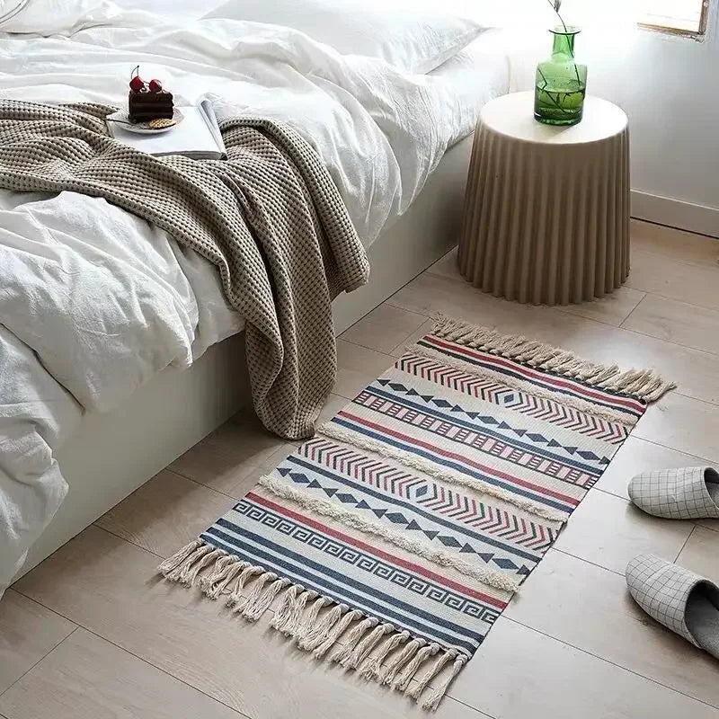 Persian Style Striped Linen Door Mat Washable