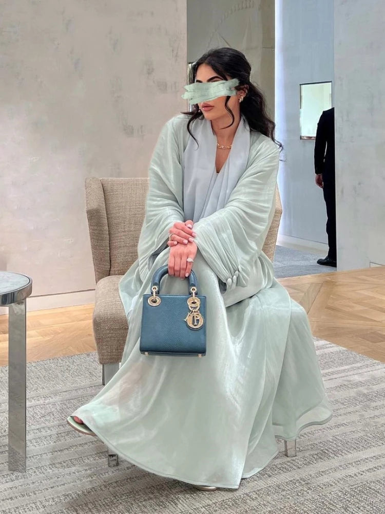 Women’s Long Sleeve Silky Abaya – Elegant Maxi Kaftan