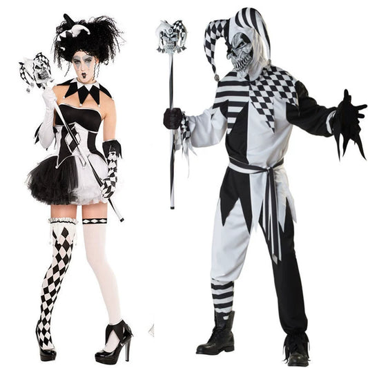 Halloween Men's Black and White Clown Costume Playing Cards Cosplay Clothes Stage Performance Costume Circus Couple Clothes