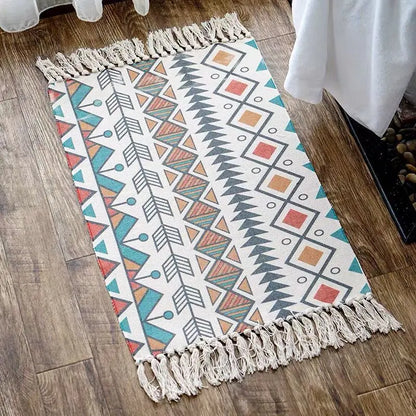 Retro Bohemian Hand-Woven Cotton-Linen Rug – Geometric Anti-Slip