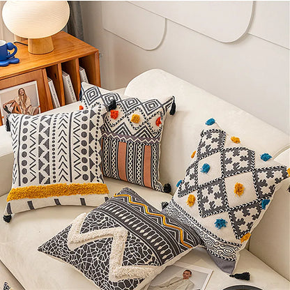Embroidered Cushion Cover with Tassels