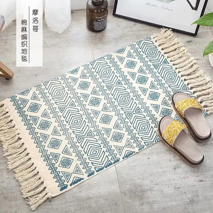 Retro Bohemian Hand-Woven Cotton-Linen Rug – Geometric Anti-Slip