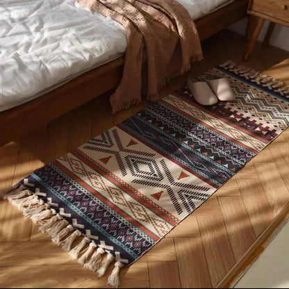Retro Bohemian Hand-Woven Cotton-Linen Rug – Geometric Anti-Slip