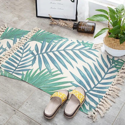 Retro Bohemian Hand-Woven Cotton-Linen Rug – Geometric Anti-Slip
