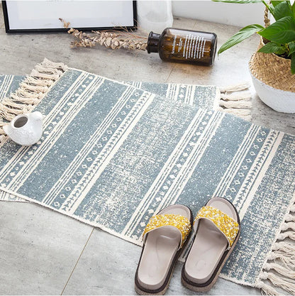 Retro Bohemian Hand-Woven Cotton-Linen Rug – Geometric Anti-Slip