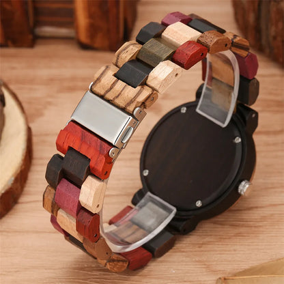 Women’s Wooden Quartz Watch – Blue Lava Dial with Mixed Color Band