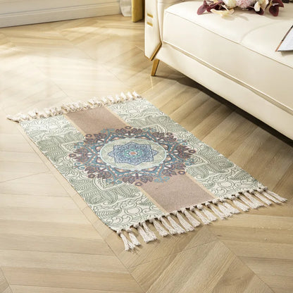 Retro Bohemian Hand-Woven Cotton-Linen Rug – Geometric Anti-Slip
