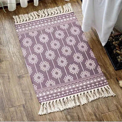 Retro Bohemian Hand-Woven Cotton-Linen Rug – Geometric Anti-Slip