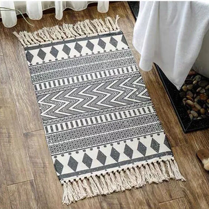 Retro Bohemian Hand-Woven Cotton-Linen Rug – Geometric Anti-Slip