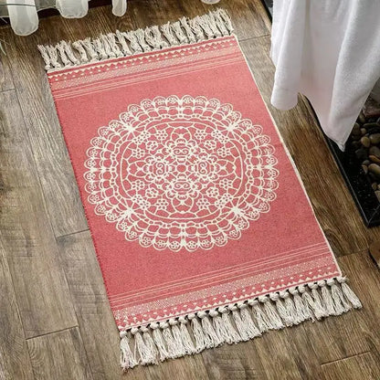 Retro Bohemian Hand-Woven Cotton-Linen Rug – Geometric Anti-Slip
