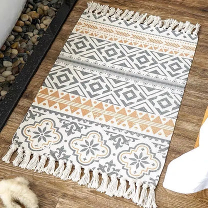 Retro Bohemian Hand-Woven Cotton-Linen Rug – Geometric Anti-Slip