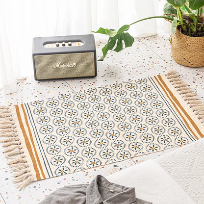 Retro Bohemian Hand-Woven Cotton-Linen Rug – Geometric Anti-Slip