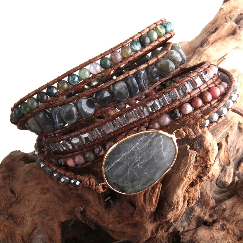Handmade Wrap Bracelet – 5-Strand Natural Stone
