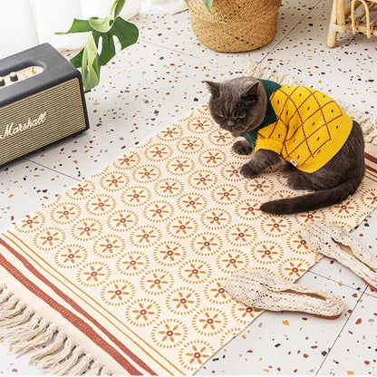 Retro Bohemian Hand-Woven Cotton-Linen Rug – Geometric Anti-Slip