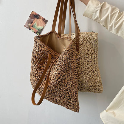 Fashion Straw Woven Large Capacity Shoulder Shopping Bag Women Vacation Beach Handbag Purse Bohemia Rattan Knitted Tote For Lady