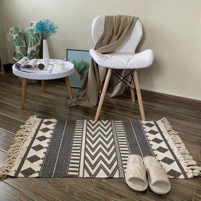 Retro Bohemian Hand-Woven Cotton-Linen Rug – Geometric Anti-Slip