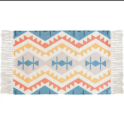 Retro Bohemian Hand-Woven Cotton-Linen Rug – Geometric Anti-Slip
