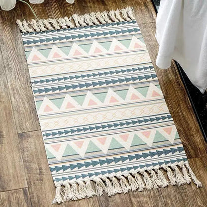 Retro Bohemian Hand-Woven Cotton-Linen Rug – Geometric Anti-Slip