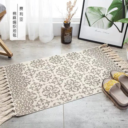 Retro Bohemian Hand-Woven Cotton-Linen Rug – Geometric Anti-Slip