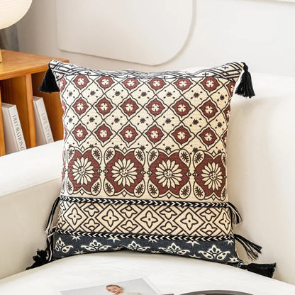 Embroidered Cushion Cover with Tassels