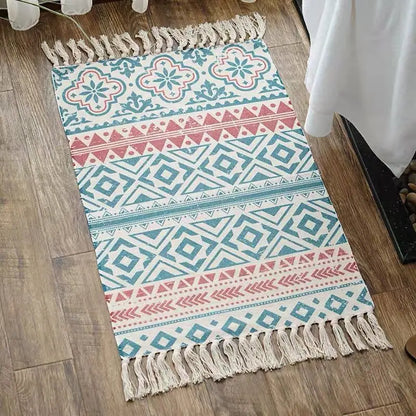Retro Bohemian Hand-Woven Cotton-Linen Rug – Geometric Anti-Slip
