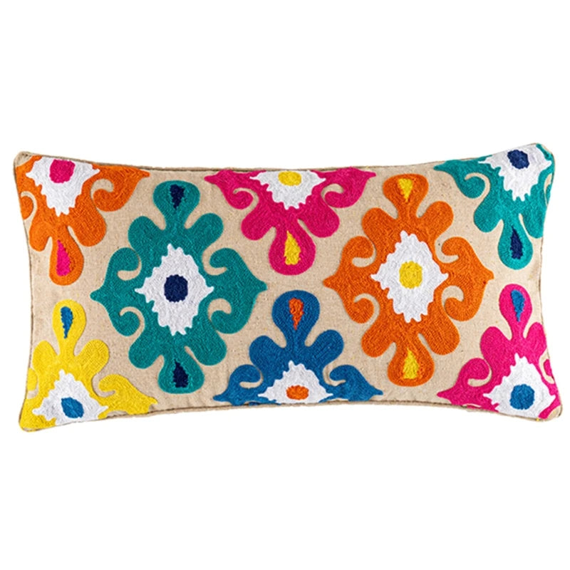 Vintage Boho Tufted Lumbar Pillow Cover – Embroidered