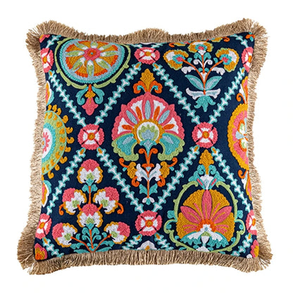Vintage Boho Tufted Lumbar Pillow Cover – Embroidered