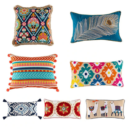 Vintage Boho Tufted Lumbar Pillow Cover – Embroidered
