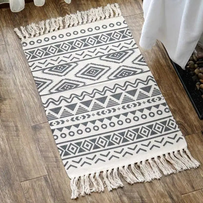 Retro Bohemian Hand-Woven Cotton-Linen Rug – Geometric Anti-Slip