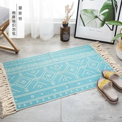 Retro Bohemian Hand-Woven Cotton-Linen Rug – Geometric Anti-Slip