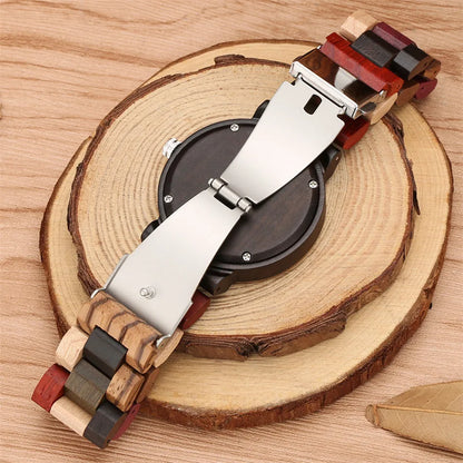 Women’s Wooden Quartz Watch – Blue Lava Dial with Mixed Color Band