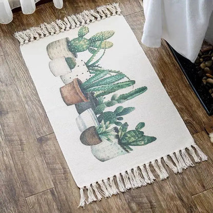Retro Bohemian Hand-Woven Cotton-Linen Rug – Geometric Anti-Slip