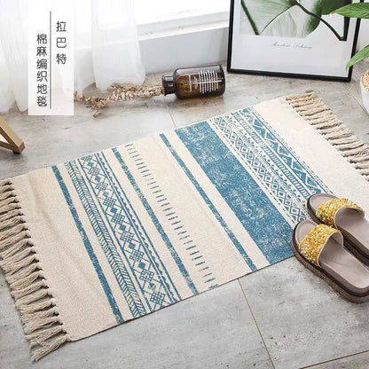 Retro Bohemian Hand-Woven Cotton-Linen Rug – Geometric Anti-Slip