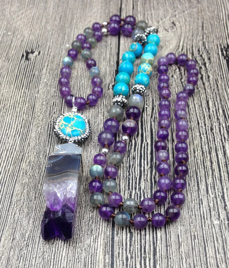 Amethyst Druzy Sediment Pendant Beads Handmade Necklace