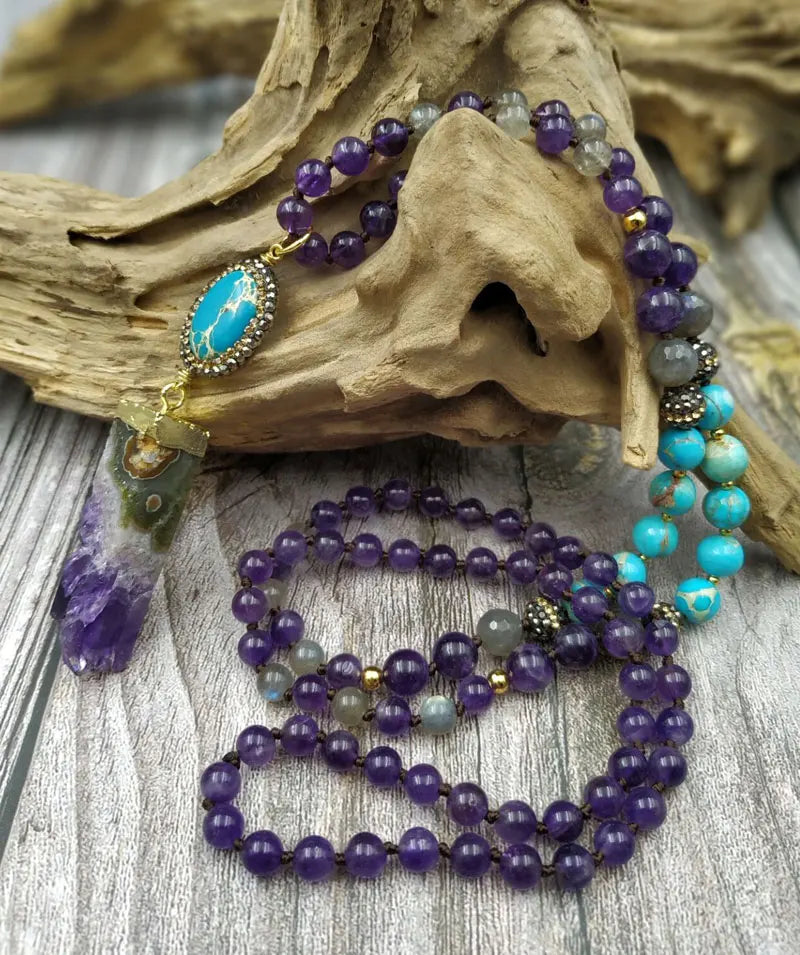 Amethyst Druzy Sediment Pendant Beads Handmade Necklace