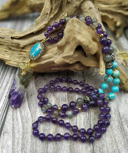 Amethyst Druzy Sediment Pendant Beads Handmade Necklace
