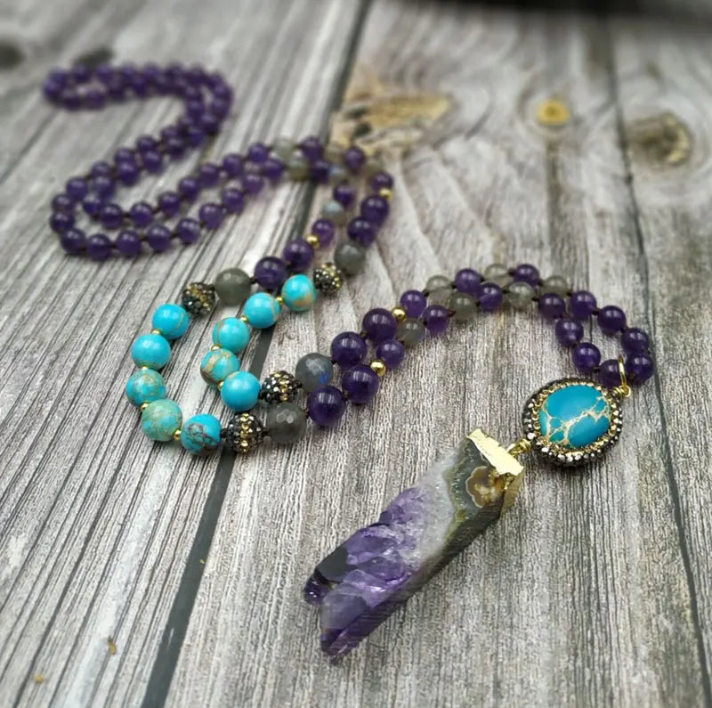 Amethyst Druzy Sediment Pendant Beads Handmade Necklace