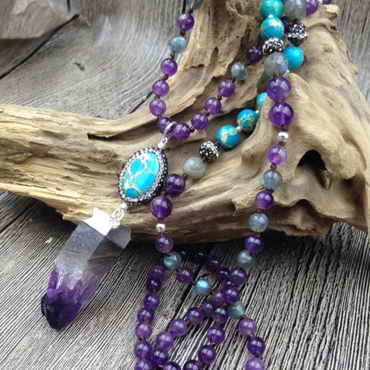 Amethyst Druzy Sediment Pendant Beads Handmade Necklace