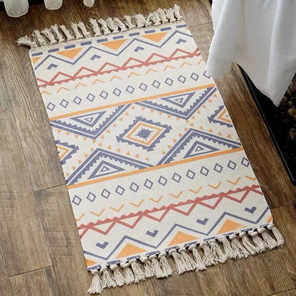 Retro Bohemian Hand-Woven Cotton-Linen Rug – Geometric Anti-Slip